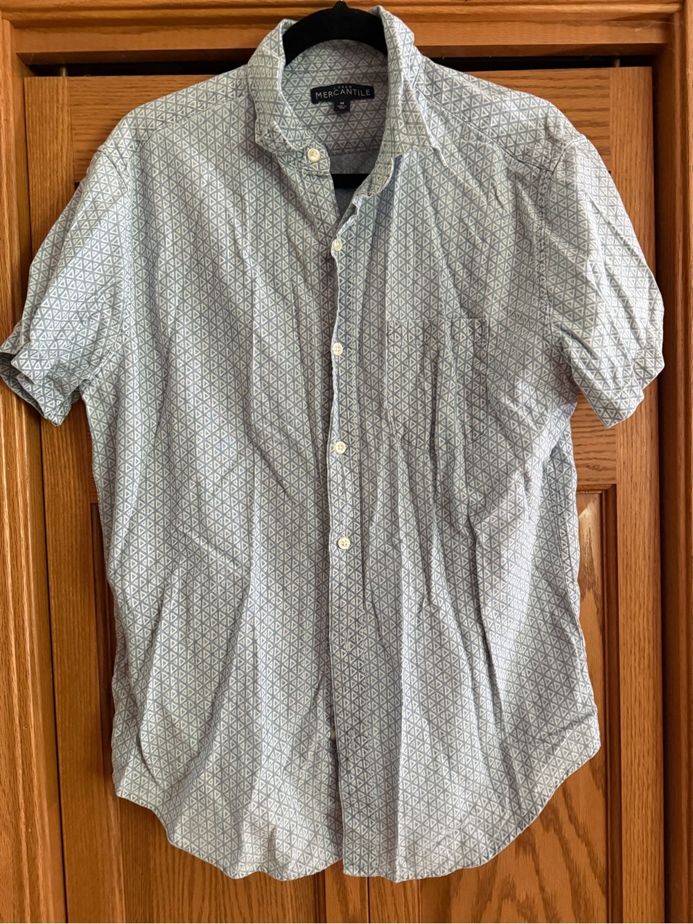 J. Crew Short-Sleeve Geo Button-Down Shirt in Light Blue and White